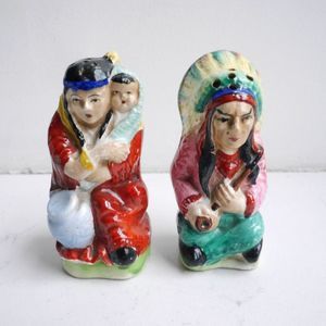 Vintage Ceramic Salt and Pepper Shaker Set - Two Native Americans